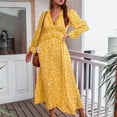 thumbnail image 2 of Odeerbi Dresses for Women 2025 Casual Maxi Dresses Erogenous Fashion V-Neck Floral Long Sleeve Flared Sleeve Long Dress Yellow, 2 of 6