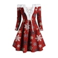 thumbnail image 1 of Robes à Épaules Dénudées pour Femmes à Manches Longues Robe de Noël Imprimée à Lacets Ligne A Évasée Cocktail Vacances Robe Courte, 1 of 5