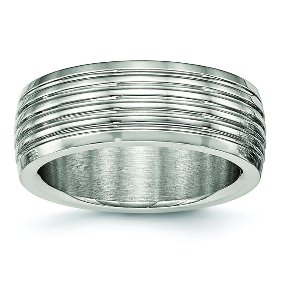 Stainless Steel Polished Grooved Ring Size 8