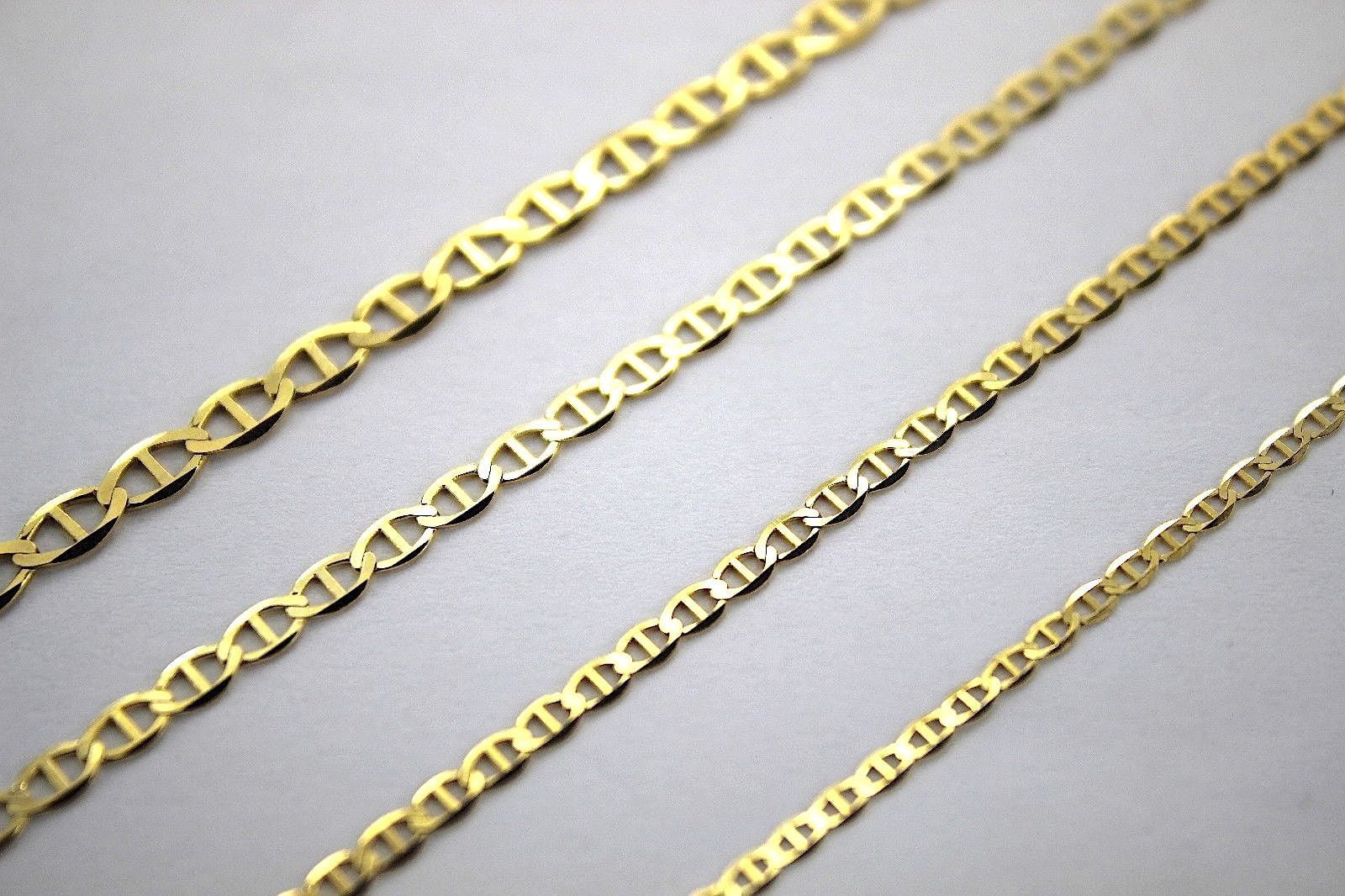 2mm ~ 7.5mm / 16" ~ 30" 10K Solid Yellow Gold Mariner Link Chain Necklace 