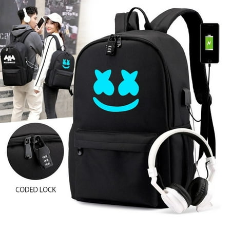 Back to School Backpack Anti-thef Coded Lock Zip College USB Light Backpack for Men or Women,DJ Marshmellow Printed Fashion Unisex Large Capacity Backpack Travel School