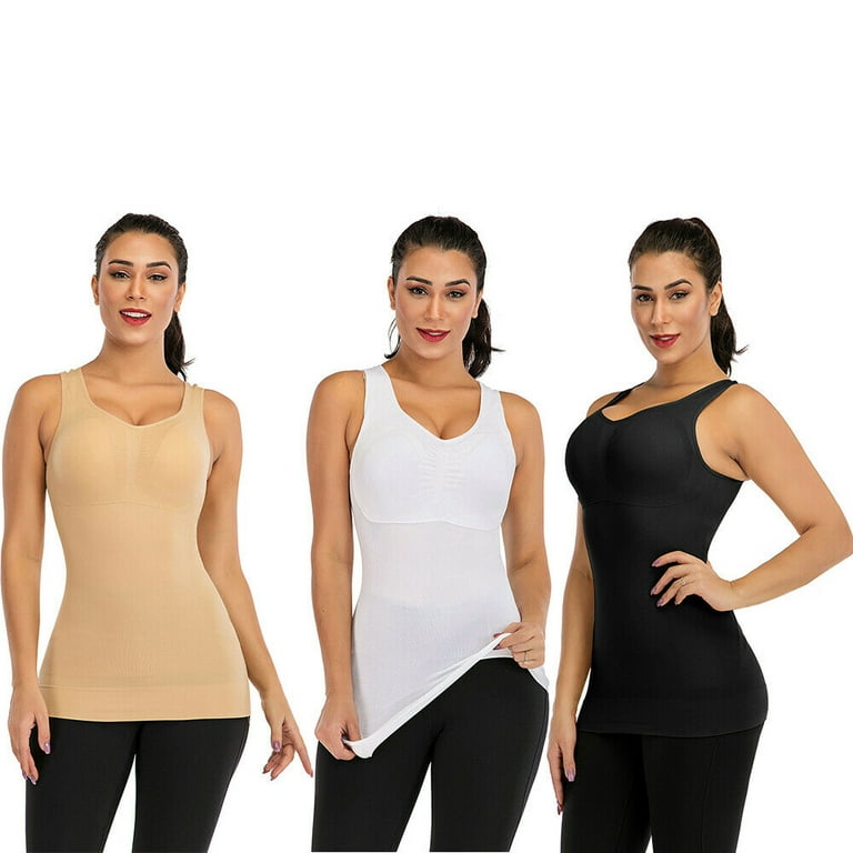 Women's Tummy Control Shapewear Tank Top with Built in Bra Camisole -  Seamless Body Shaper Compression Tops 
