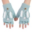 thumbnail image 1 of EASTIN 1 Pair Gloves Cartoon Rabbit Decor Knitted Soft Finger Hat Cover Touch Screen Color Matching Thickened Cold-proof Knitted Anti-slip Cycling Mittens, 1 of 10