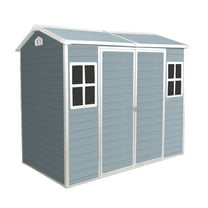 8x4 FT Plastic Outdoor Shed - Features Two Windows, Double Doors & Floor for Garden/Lawn Storage