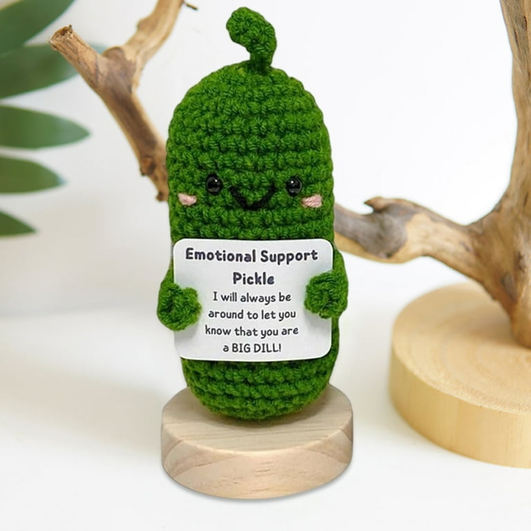 Pnellth Handmade Emotional Support Pickled Cucumber Gift with Encouragement  Card Handmade Crochet Emotional Support Pickles Knitting Doll Ornament Gift  