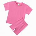 thumbnail image 5 of TOWED22 Girls Summer Outfits Casual Lounge Set Cap Sleeve T Shirt and Elastic Waist Shorts 2 Piece Clothing Sets(Hot Pink,8-9 Y), 5 of 9