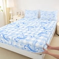 thumbnail image 3 of jejeloiu Kawaii Cartoon Bow Twin Sheet Sets,Blue Geometric Grid Bedding For Girl Kids 3 Pieces, 3 of 7