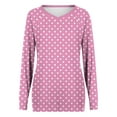 thumbnail image 5 of Htigea V-Neck Long Sleeve Tops for Women Cute Print Tunic Shirts Casual Loose Fit Pullover Side Pockets Tshirt Pink XXL, 5 of 5