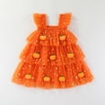 thumbnail image 2 of RFQWOVSR Girls Halloween Flutter Sleeve Tiered Dress Pumpkin Print Party Gown 3-4 Years, 2 of 5