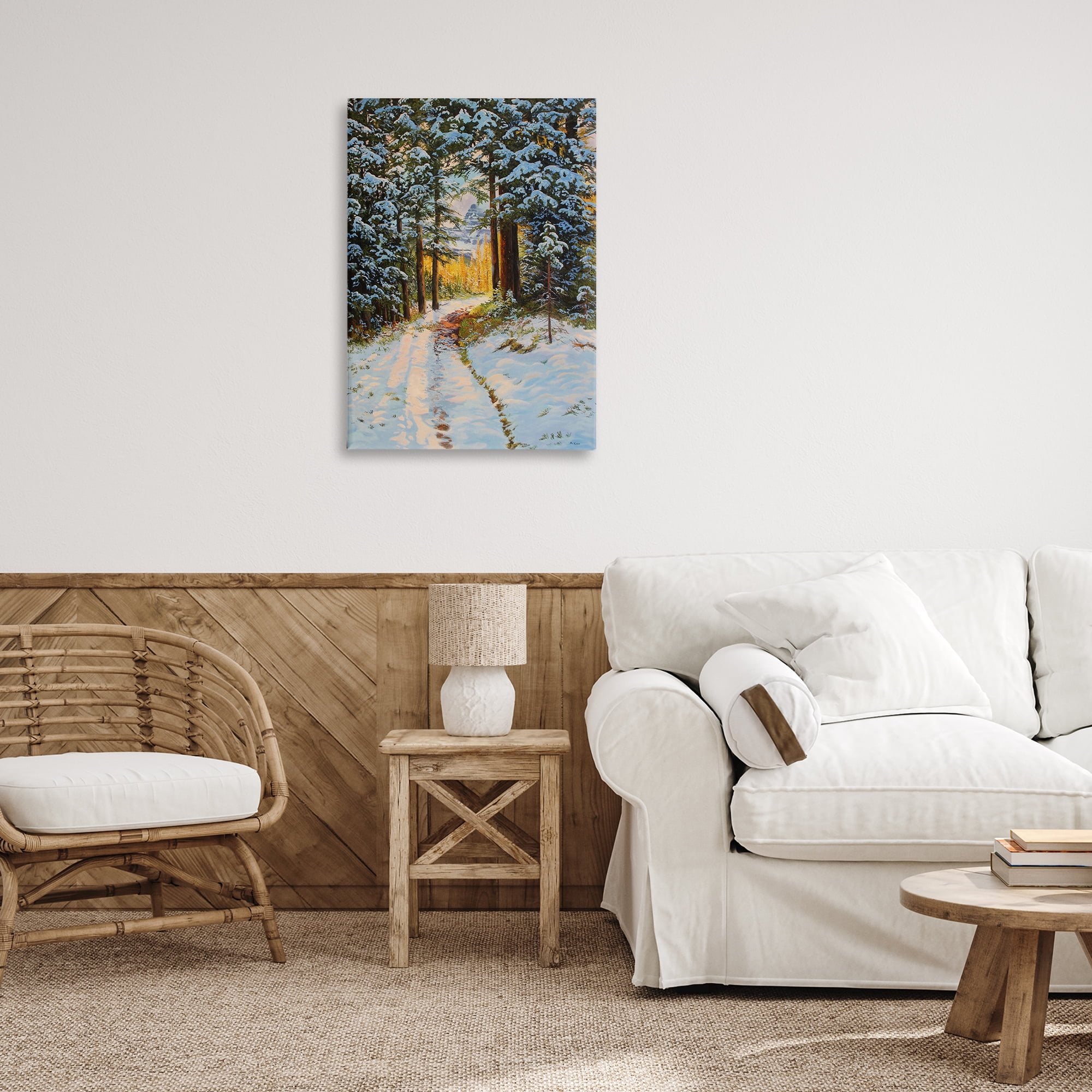 Stupell Industries Snowy Forest Trail Landscape & Nature Painting Wrapped Canvas Art Print Wall Art, 20 x 30