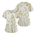 thumbnail image 2 of EHTMSAK Scrubs Tops for Women with Pockets Floral with Pocket Short Sleeve V-Neck Tops Working Uniform Cartoon Print Blouse Yellow S, 2 of 7