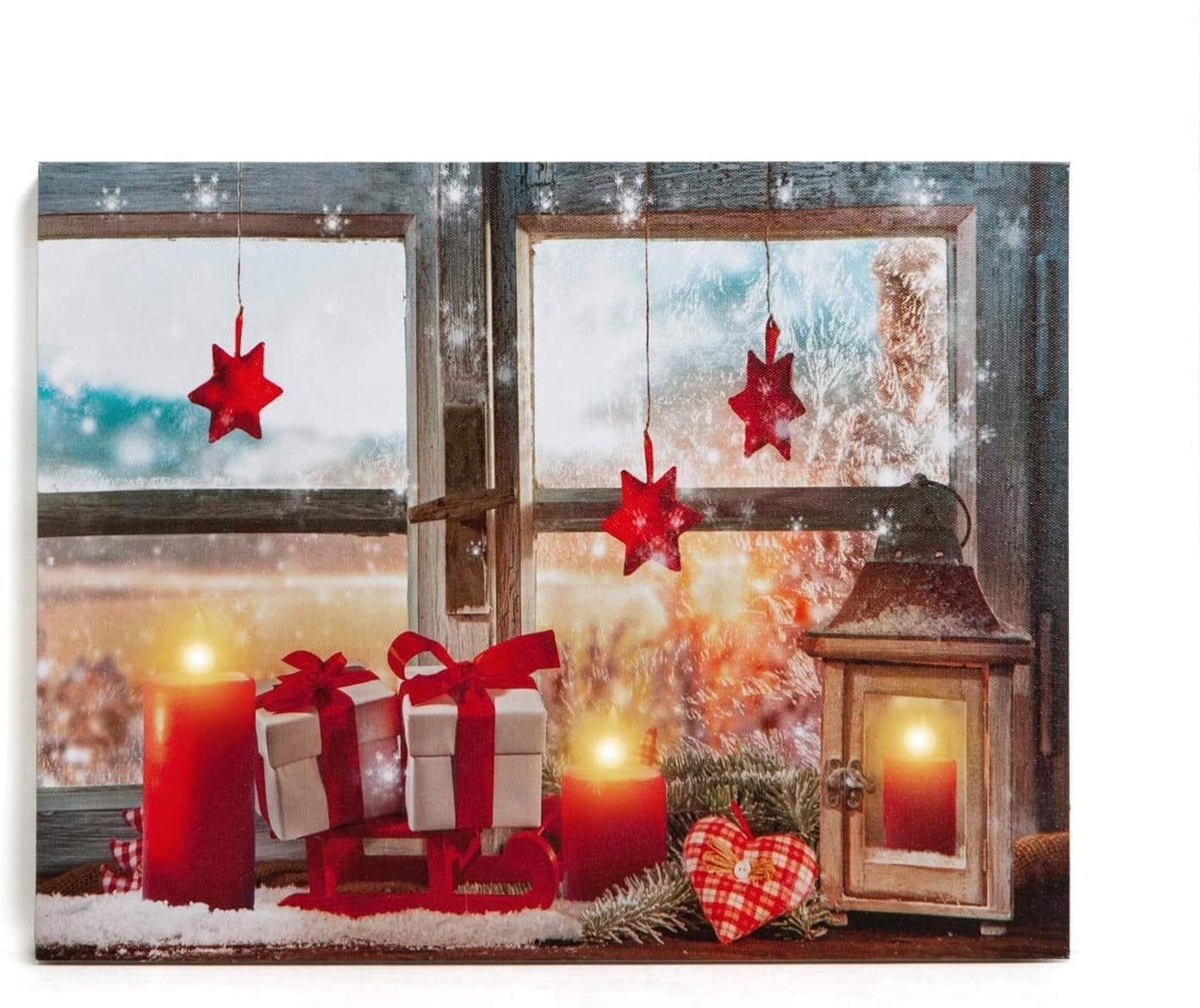 16 x 12 Christmas LED Lighted Canvas Wall Art Prints with Gift Box and