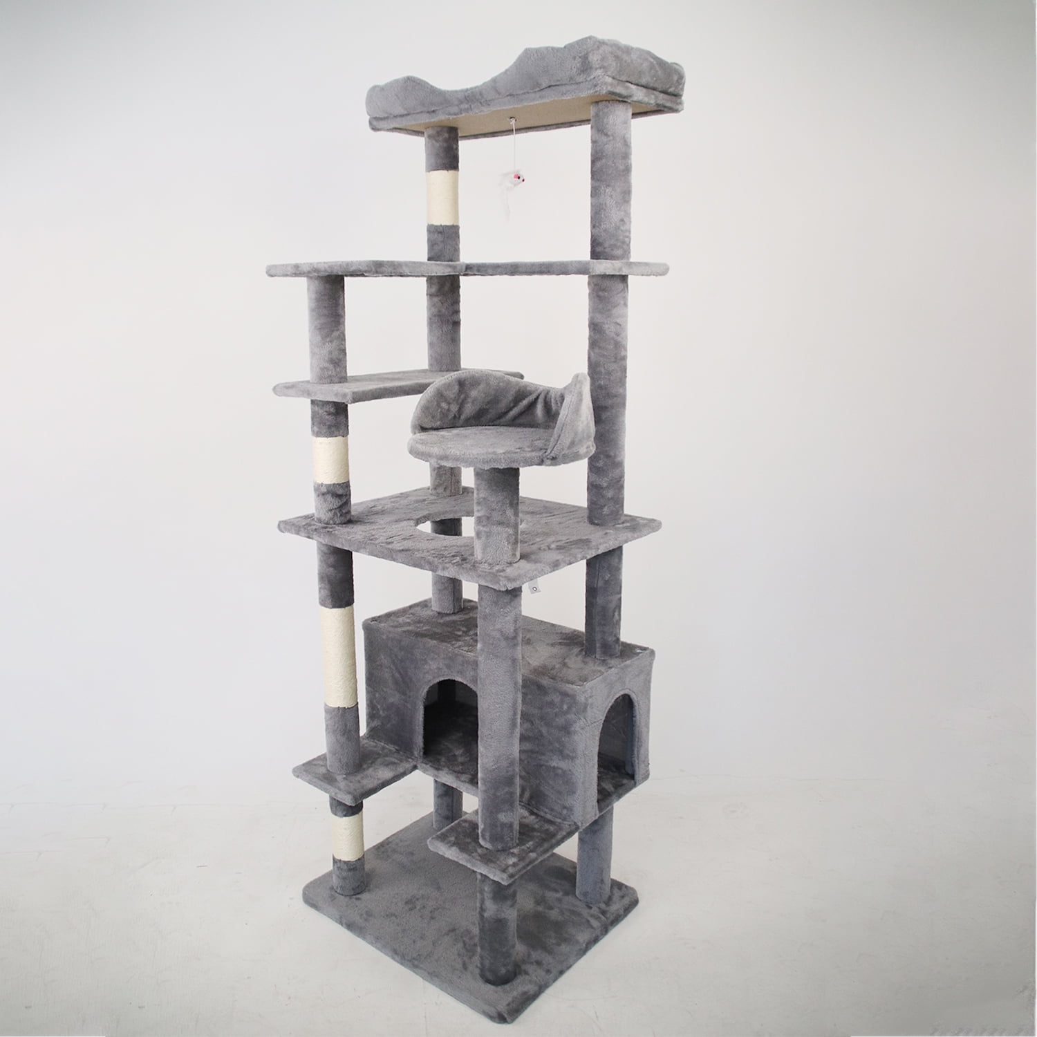 Pefilos 71" Multi-Level Cat Tree Tower for Indoor Cats, Cat Condo for Large Cats with Sisal-Covered Scratching Posts, Gray Pefilos 71" Multi-Level Cat Tree Tower for Indoor Cats, Cat Condo for Large Cats with Sisal-Covered Scratching Posts, Gray
