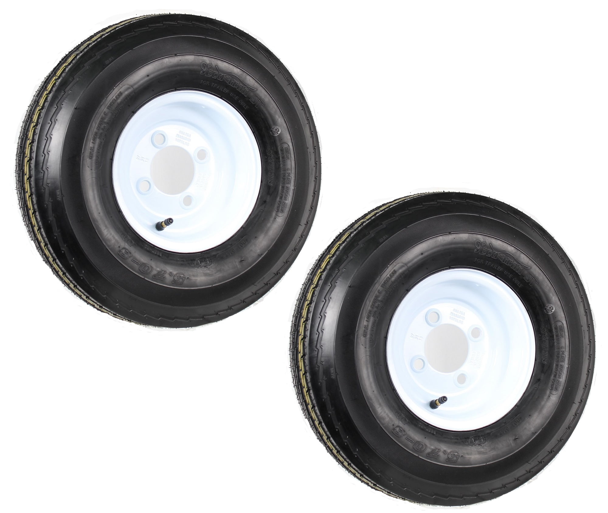 Load C 4 Lug White 2-Pack Trailer Tire On Rim 570-8 5.70-8 8 in 