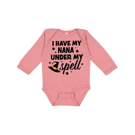 

Inktastic I My Nana Under My Spell with Cute Witch Hat Gift Baby Boy or Baby Girl Long Sleeve Bodysuit