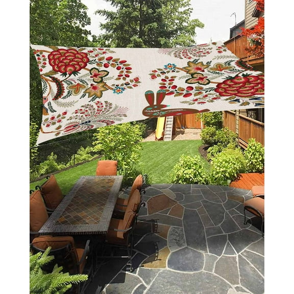Sun Shade Sail 8x10Ft Easter Boho Bunny Rabbit Flowers Retro Linen Uv Block Sunshade Canopy Outdoor Shade Cover Rectangle Shade Cloth For Patio Garden Yard Deck Pergola