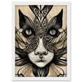 thumbnail image 1 of Boho Tribal Cat Face Abstract Illustration Artwork Framed Wall Art Print A4, 1 of 4