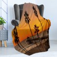 thumbnail image 4 of Vintage Beach Soft Flannel Fleece Blanket, Photo of Palm Trees at Manhattan Beach in Los Angeles Sunset Silhouette Art, Cozy Plush for Indoor and Outdoor Use, 70" x 90", Multicolor, by Ambesonne, 4 of 5