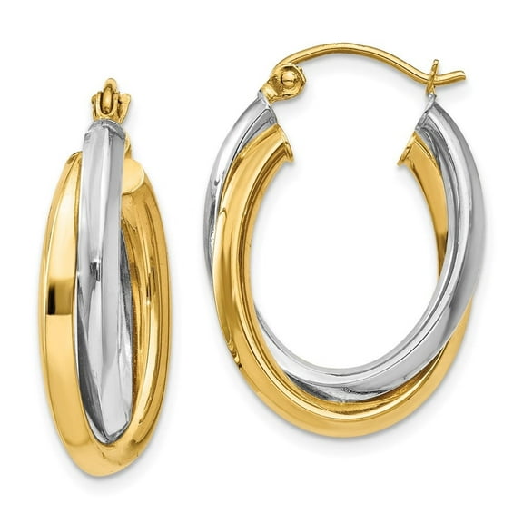 Auriga Fine Jewelry 14K Two-Tone Gold Double Oval Hoop Earrings for Women (L- 13mm, W- 4mm)