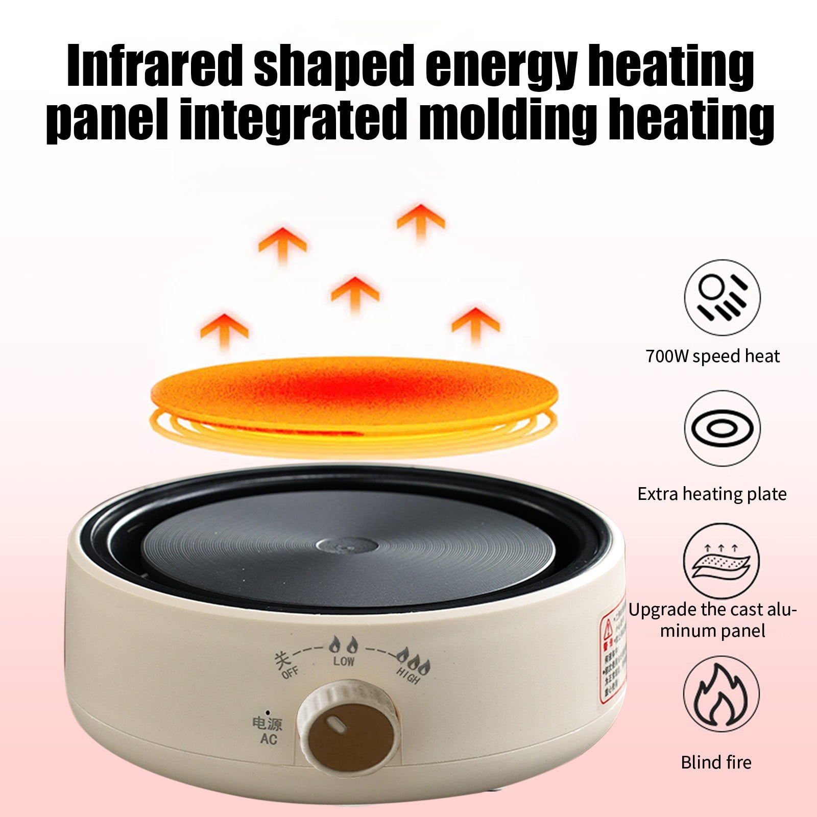 Stove Electric Mini Multi-Function 3-Level Knob Explosion-Proof, White