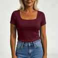 thumbnail image 6 of Tqcoqu Womens Short Sleeve Shirts with Built in Bra Summer Basic T-Shirts Workout Yoga Tops Athletic Shelf Bra Tops Padded,Wine Women's S-XXL, 6 of 9