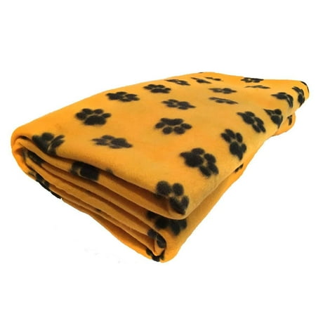lovemyfabric Fleece Printed Paw Print Yellow/Gold Throw ...