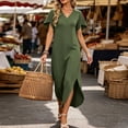 thumbnail image 5 of zbxnLI Summer Dress for Womens V Neck Short Sleeve T Shirt Dresses Casual Loose Beach Vacation Long Sundress, 5 of 7