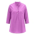 thumbnail image 3 of Frontwalk Women 3/4 Sleeve Tunic Tops Fashion Loose Henley V Neck Shirt Work Office Business Blouse Solid Button Shirts with Pockets, 3 of 8