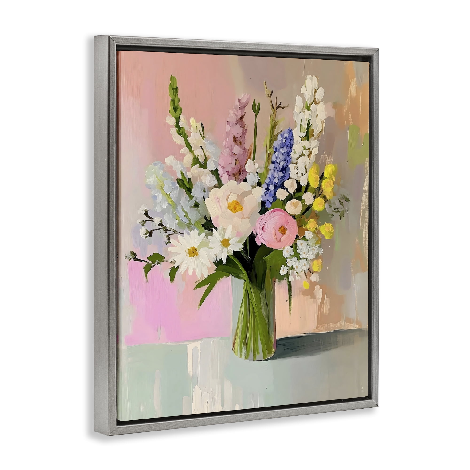 Stupell Industries Glass Vase with Spring Blooms Gray Framed Floater Canvas Wall Art, design by The Prints Vibe