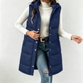 thumbnail image 2 of Ywyfzly Women's Long Puffer Vest Hooded Zip Up Sleeveless Padded Gilet with Pockets Solid Color Fall Winter Outerwear Dark Blue XL, 2 of 9