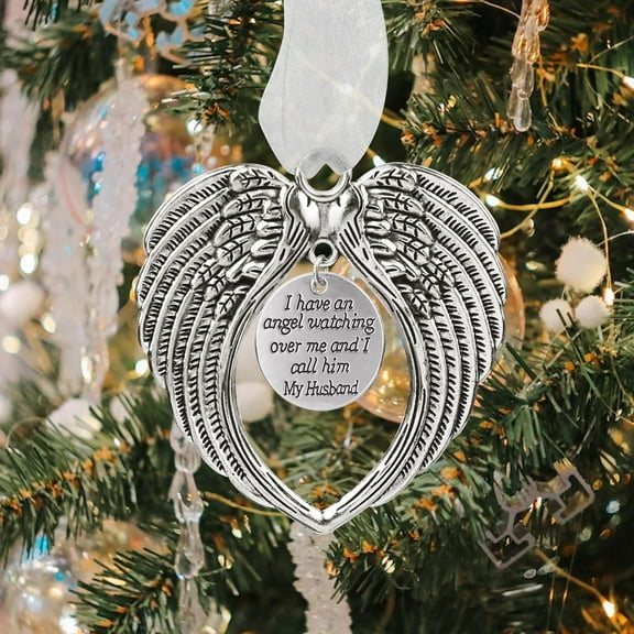 Christmas Memorial Hanging Ornaments Angel Wings, I Have a Angel Watching Over Me, Xmas Tree Pendant Sympathy Gift for Loss of Loved One in Heaven