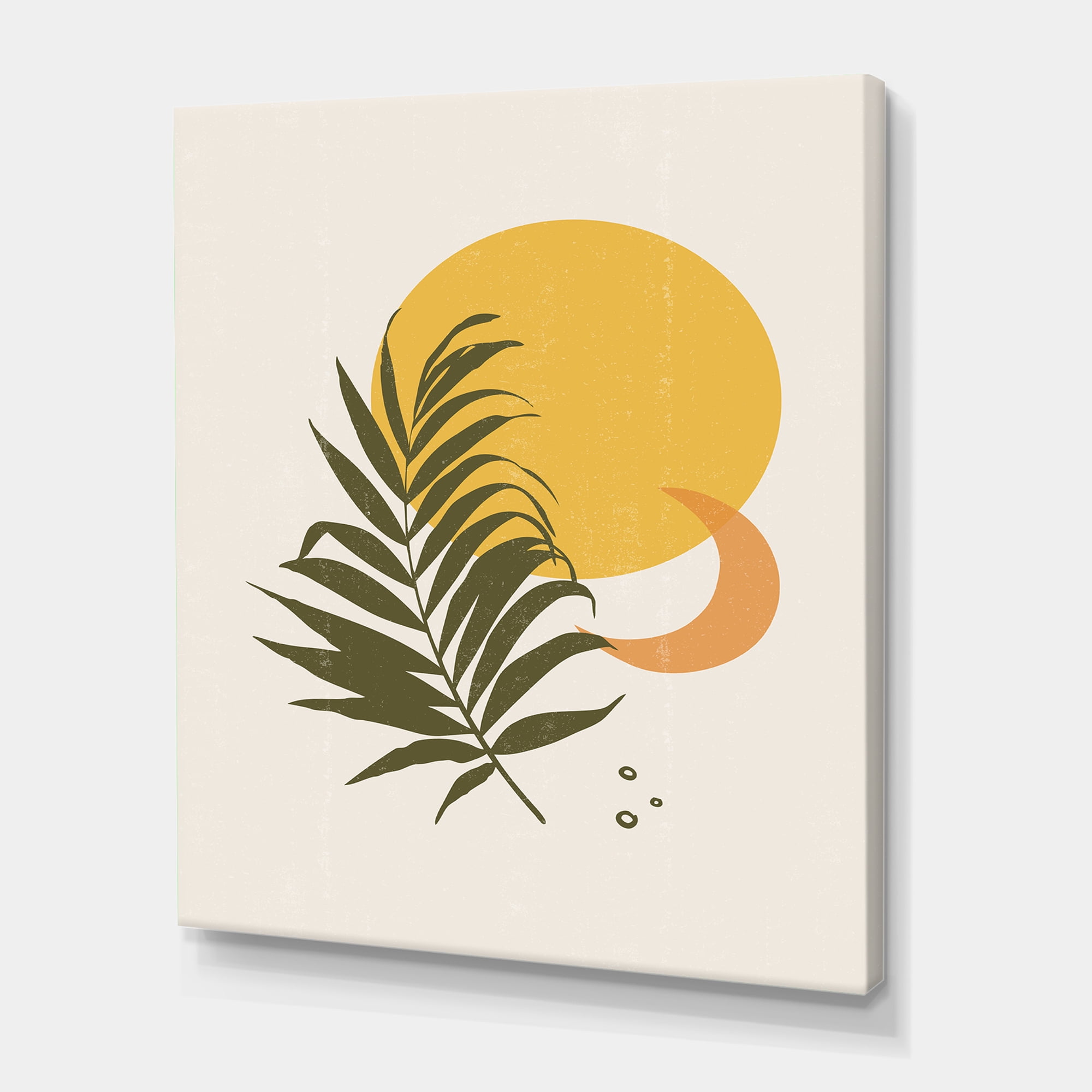 Designart ' Abstract Moon and Yellow Sun With Tropical Leaf I ' Modern Canvas Wall Art Print