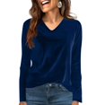 thumbnail image 7 of HLKJKLS Long Sleeve Shirts For Women Velour V Neck Long Sleeve Casual Pullover Soft Warm Velvet Top Fall Polyester Fabric Blue M-4Xl, 7 of 7