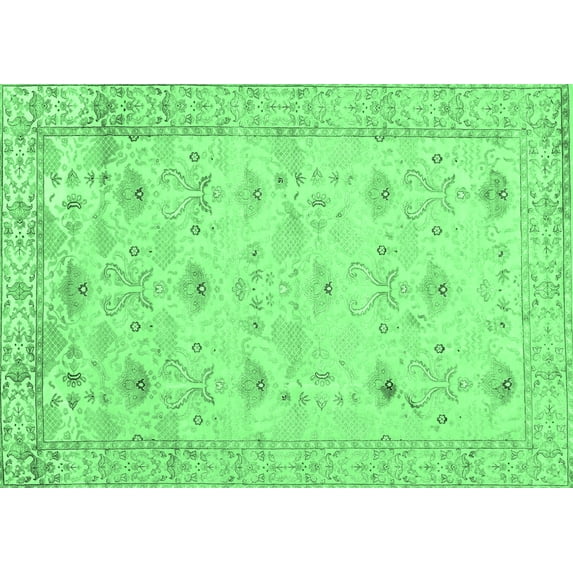 Ahgly Company Indoor Rectangle Abstract Emerald Green Contemporary Area Rugs, 5' x 7'