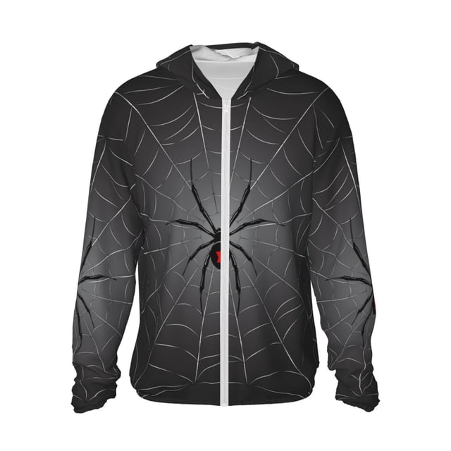 Fotbe Black Spider On Web Chaqueta con Protección Solar UPF 50+ para Hombre y Mujer, Camisa con Capucha y Bolsillos-Small
