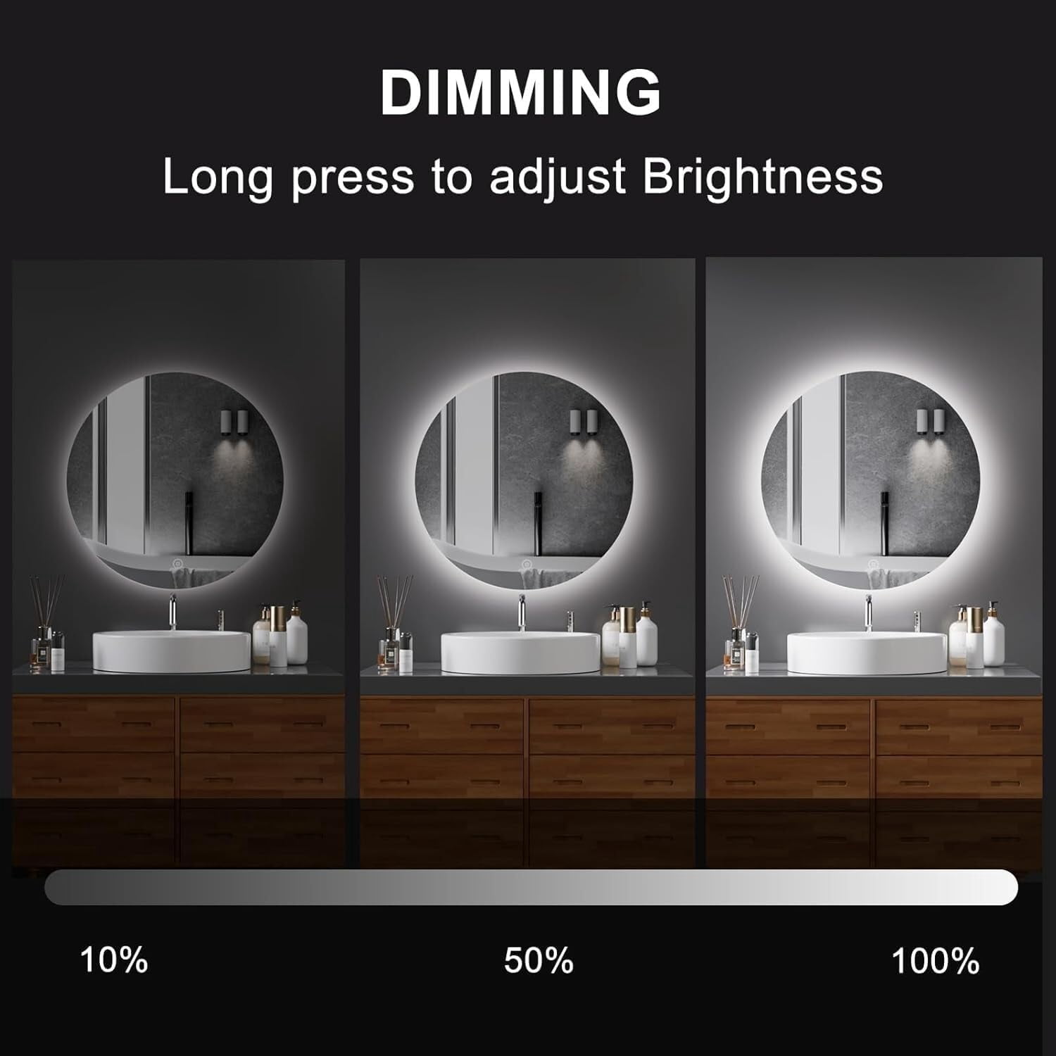 20 Inch Round LED Bathroom Mirror with Lights, Lighted Vanity Bathroom Mirror with Backlit, Stepless Dimmable & 3 Colors (3000K/4000K/6000K), IP54 Waterproof