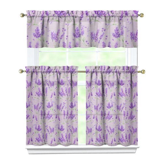 Vintage Farmhouse Curtains 36 Inch - 3 Panel Bohemian Wildflower Set with Rustic Floral Print, Rod Pocket Kitchen Drapes