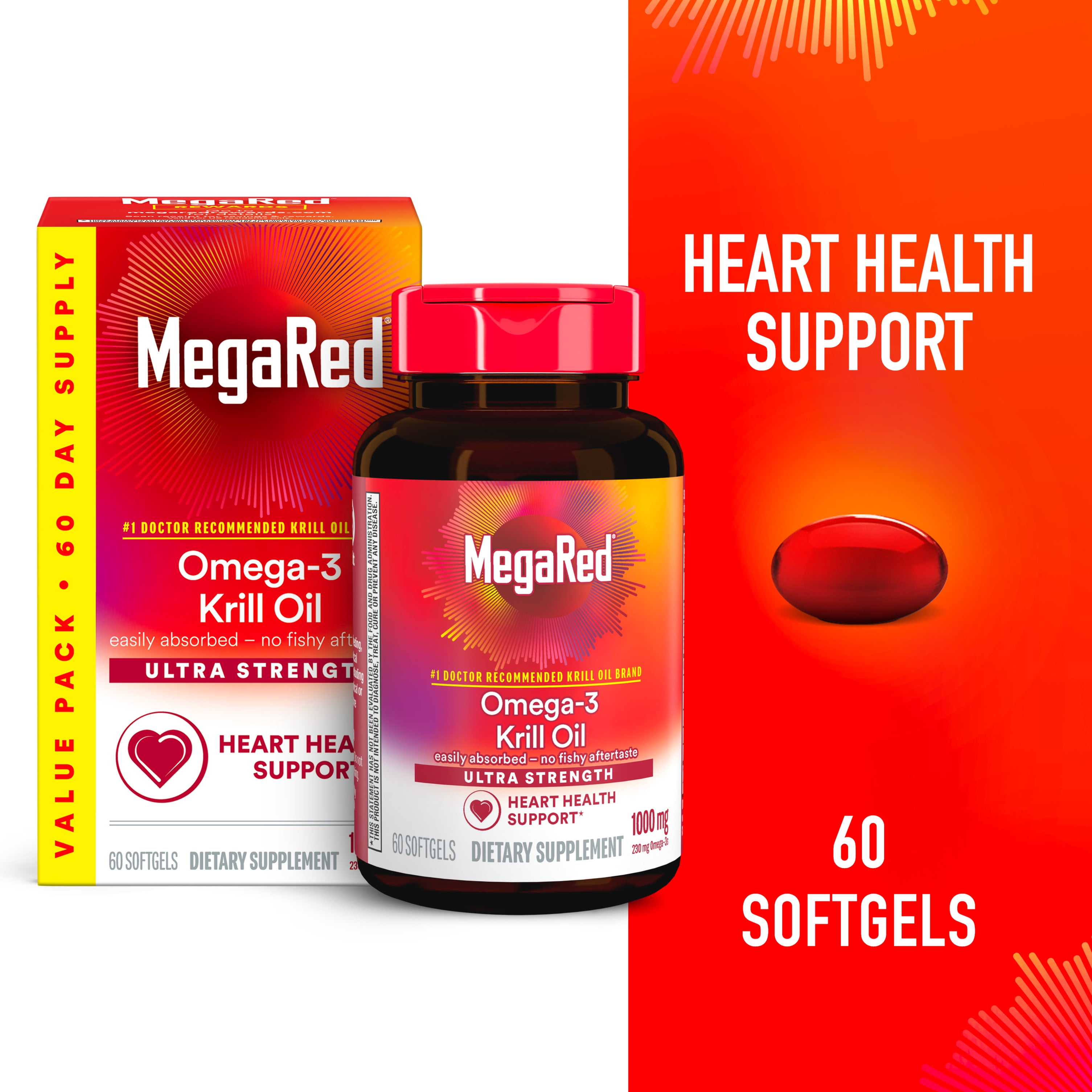 MegaRed 1000mg Ultra Strength Omega3 Krill Oil, 60 Softgels