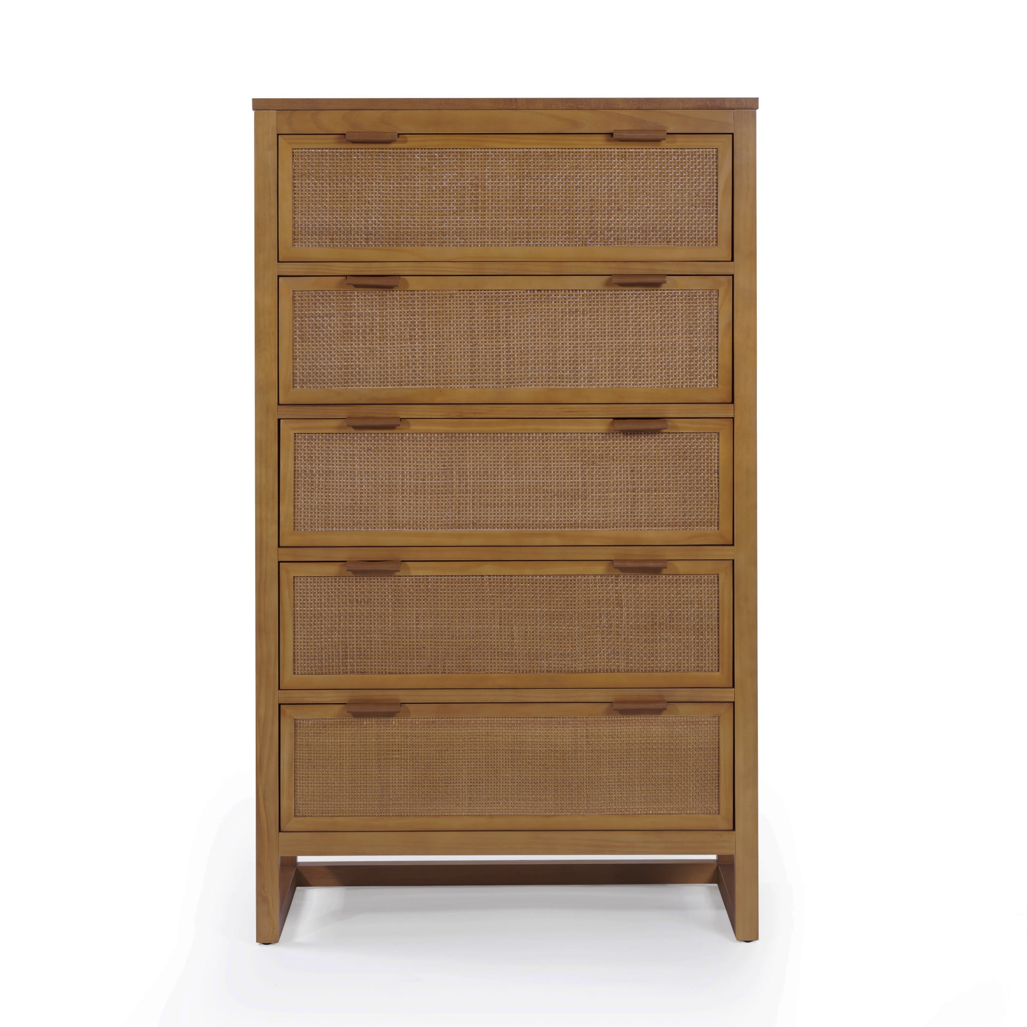 Hatteras Dresser with 5 Rattan Inlay Drawers, Natural – Teamson Home: Wide & Deep Storage with Coastal Modern Style