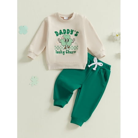 

Mama s sunshine Toddler Spring Outfits Shamrock Letter Plaid Pattern Long Sleeve Crew Neck Baby Sweatshirts with Drawstring Pants 2 Pcs Set