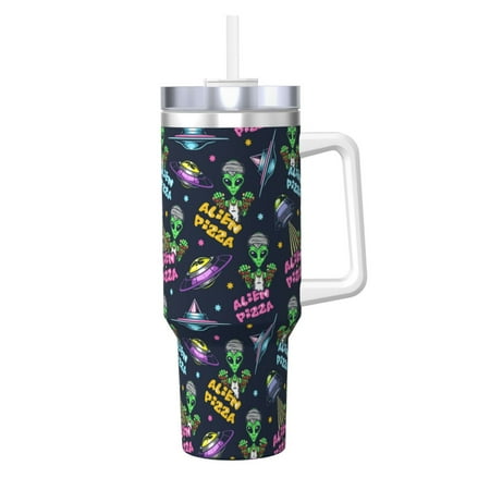 

Logiee Monster Pizza Print 40OZ Ice Bully Cup with Handle and Straw Double Wall Stainless Steel Tumbler Travel Coffee Cup with Lid Summer Insulation and Cooling Cup