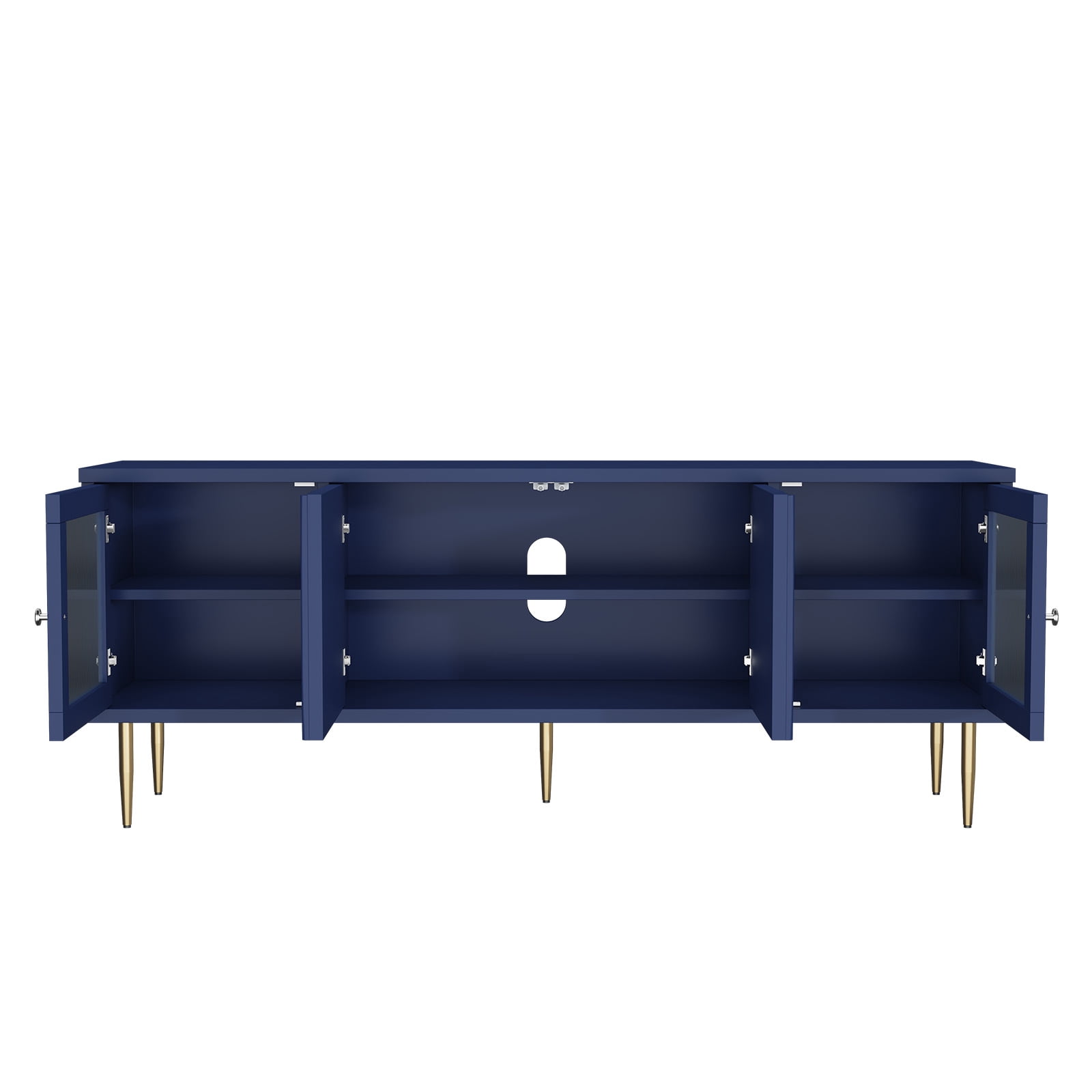 HLR 63" Modern Wood TV Stand with 3D Flower Pattern for TV Up To 75", Entertainment Center with Storage, Navy Blue