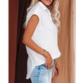 thumbnail image 3 of Camisa con botones para mujer, manga corta, Color brillante puro, blusa informal holgada de manga corta para mujer, para salida, oficina, fiesta, blanco L, 3 of 6