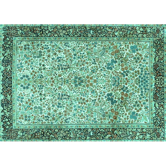 Ahgly Company Machine Washable Indoor Rectangle Persian Turquoise Blue Traditional Area Rugs, 3' x 5'