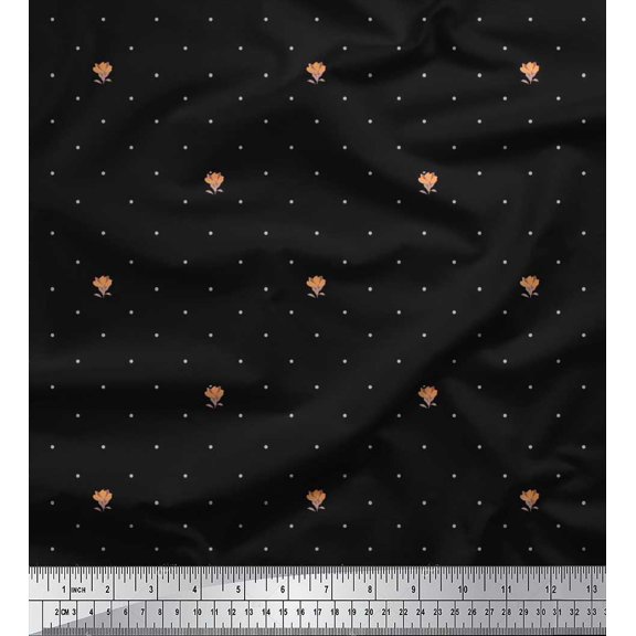 Soimoi Cotton Duck Fabric Artistic Flower & Dots Print Fabric by Yard 42 Inch Wide