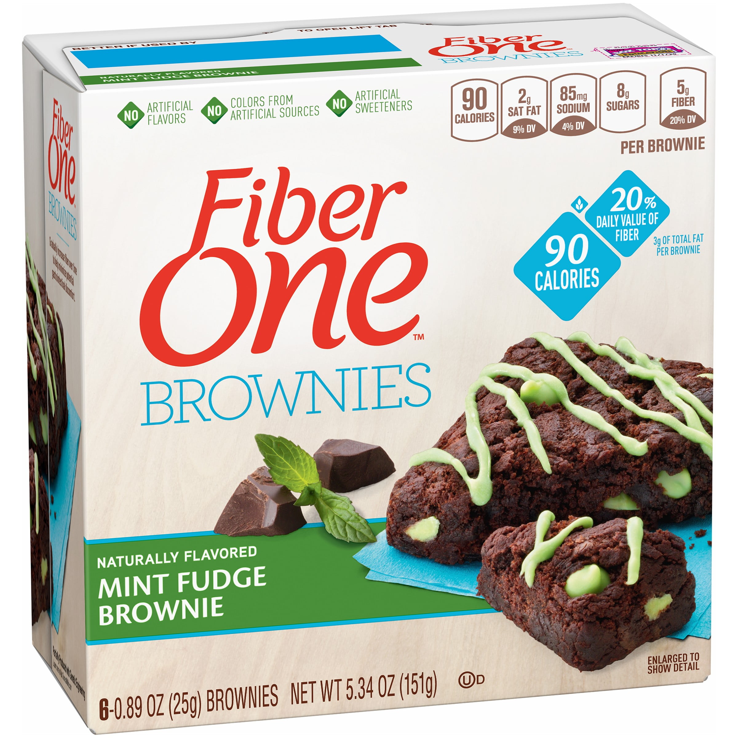 Fiber One 90 Calorie Brownie Mint Fudge 6 0.89 oz Bars by General Mills Sales, Inc.