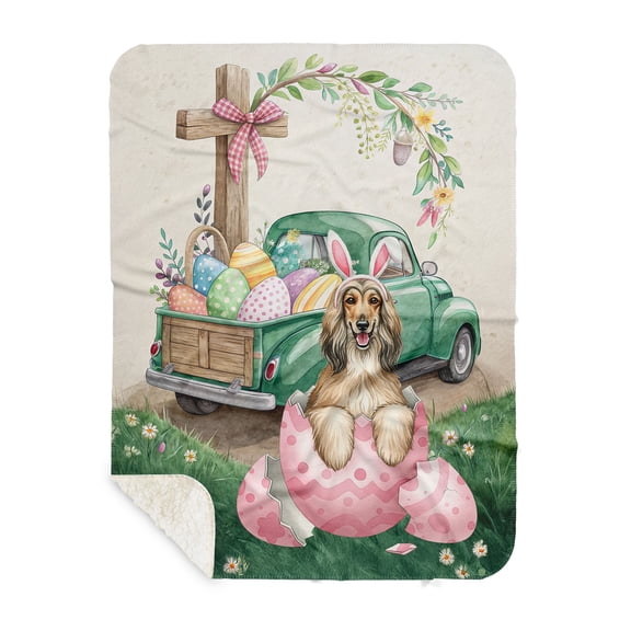 Easter Egg Afghan Hound Bunny Ear Welcome Spring Truck Cozy Sherpa Blanket Dog Lover Warm Soft Throw Blanket - 12002