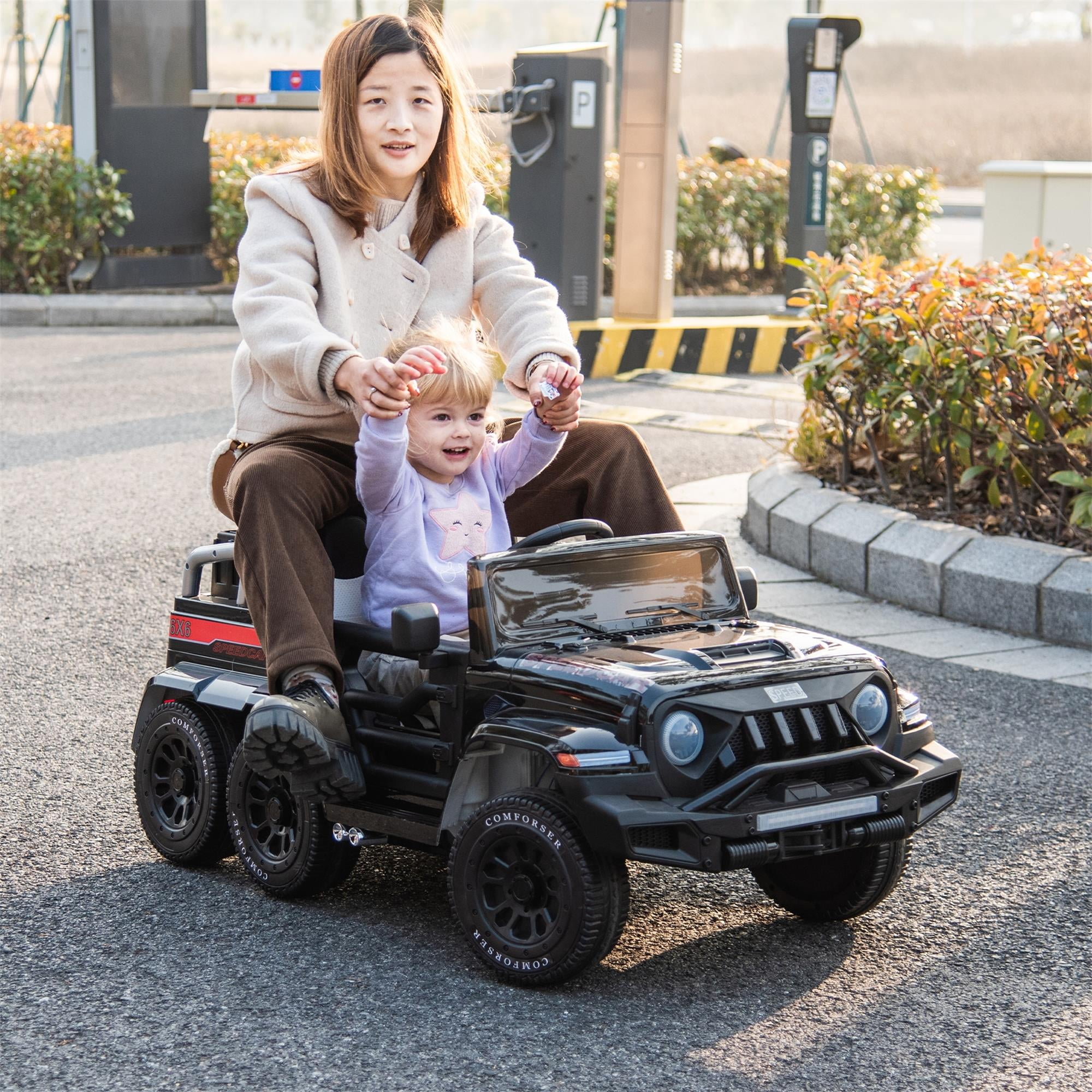 CIPACHO 24V Ride On Car for Kids, 4WD Battery Powered Electric Car with Remote Control, Music, Lights, Five-Point Safety Belt, Black CIPACHO 24V Ride On Car for Kids, 4WD Battery Powered Electric Car with Remote Control, Music, Lights, Five-Point Safety Belt, Black