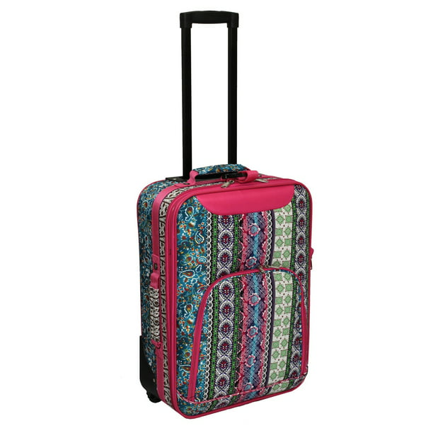 Bohemian Print 20 Rolling Carry-On Luggage Suitcase - Pink Trim ...