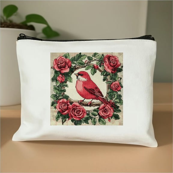Pratyus Pink Love Roses Tote Bag Cosmetic Bag for Women Friends Travel Essentials Ladies Accessories White